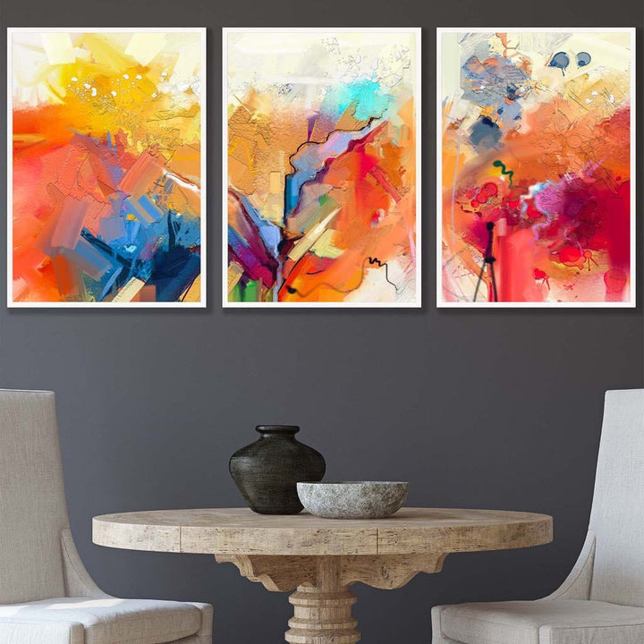 Abstract Colorful Orange Pink Red Set of 3 Wall Art Prints | Bowlift