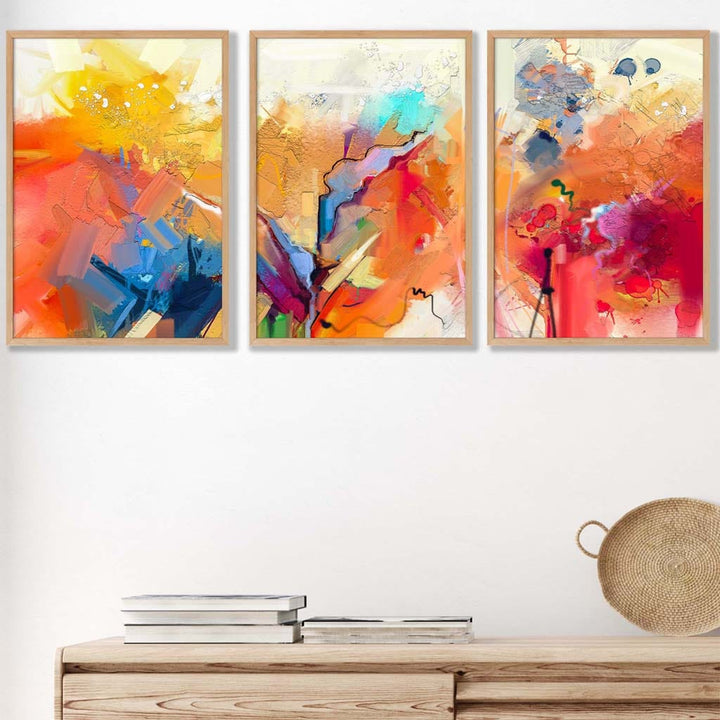 Abstract Colorful Orange Pink Red Set of 3 Wall Art Prints | Bowlift