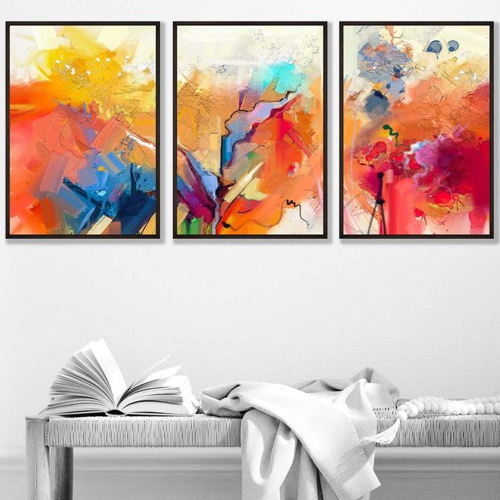 Abstract Colorful Orange Pink Red Set of 3 Wall Art Prints | Bowlift