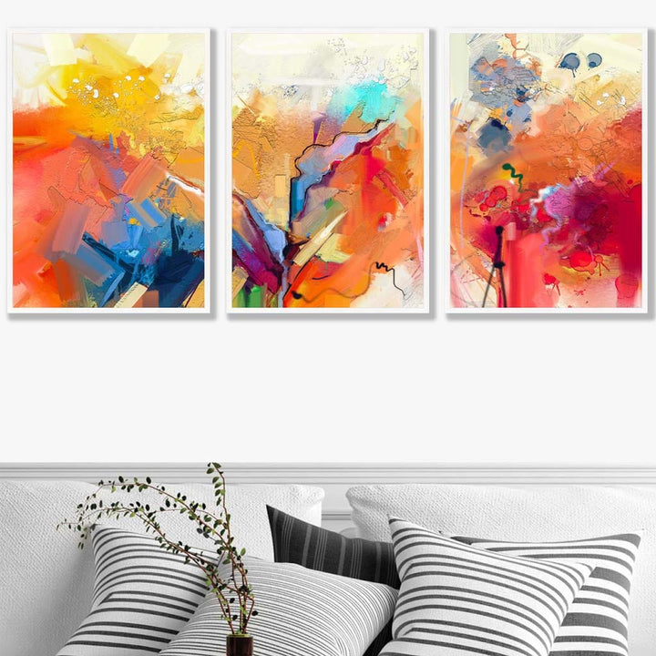 Abstract Colorful Orange Pink Red Set of 3 Wall Art Prints | Bowlift