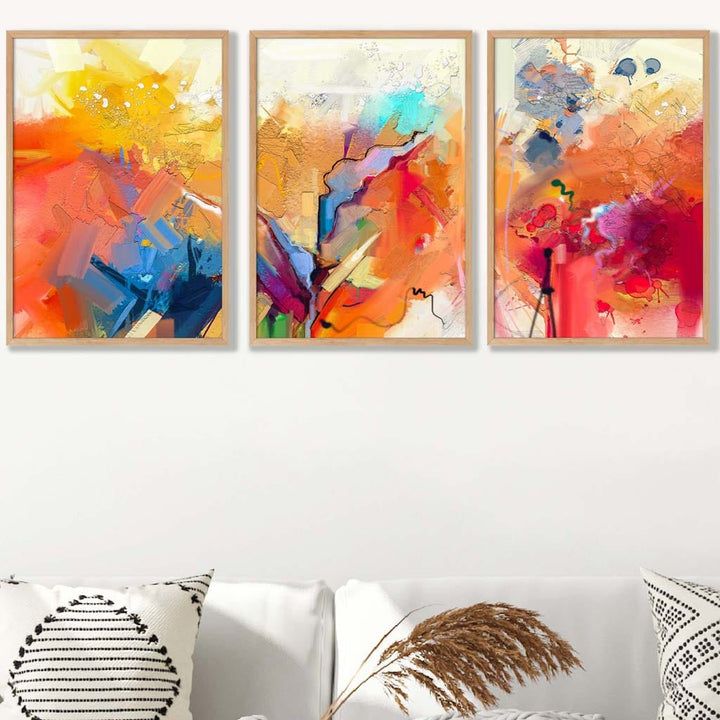 Abstract Colorful Orange Pink Red Set of 3 Wall Art Prints | Bowlift