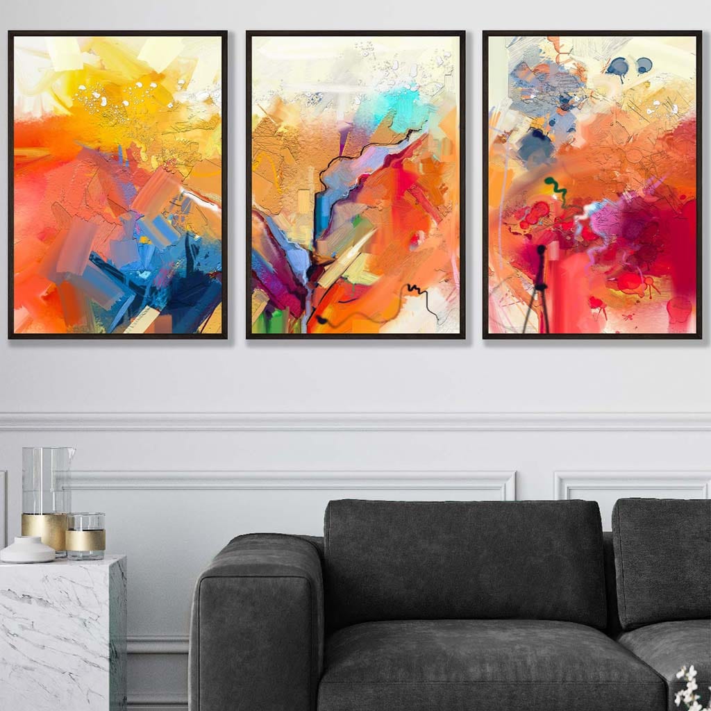 Abstract Colorful Orange Pink Red Set of 3 Wall Art Prints | Bowlift