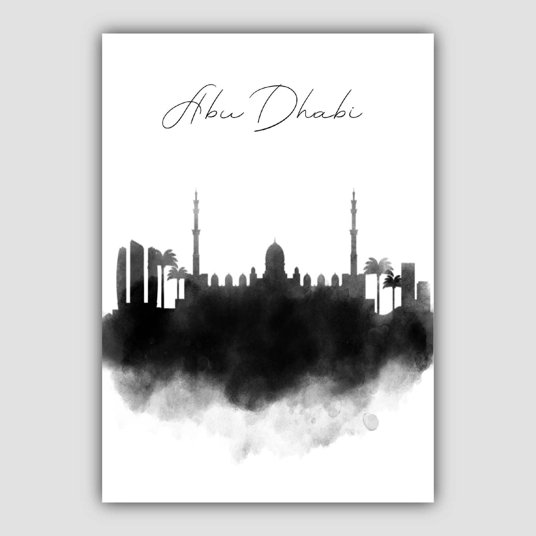 Abu Dhabi Watercolor Skyline City View Print | Bowlift