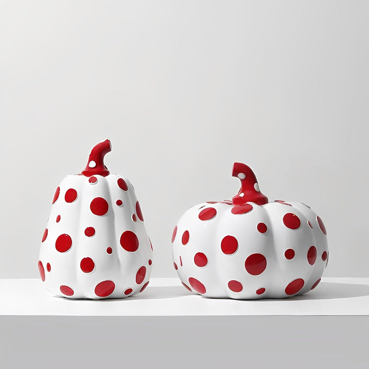 BowLift | Polka Dot Resin Pumpkin Decor | Glossy Fall Ornament Set | Durable Sculpted Finish | PumpkinCharm