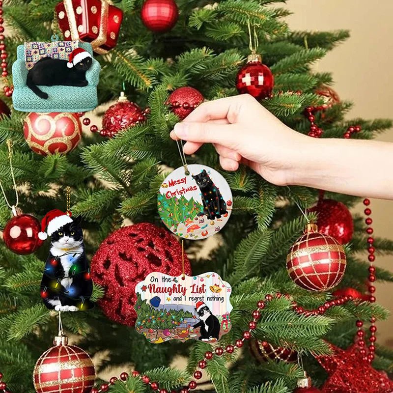 BowLift | Acrylic Black Cat Christmas Ornaments Set – Adorable Tree Pendants for Weddings, Parties, and Festive Home Décor