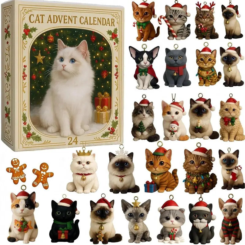 BowLift | CatChristmas Advent Calendar – 24 Festive Acrylic Cat Figurines for Christmas Fun