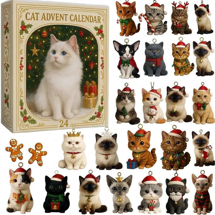 BowLift | CatChristmas Advent Calendar – 24 Festive Acrylic Cat Figurines for Christmas Fun