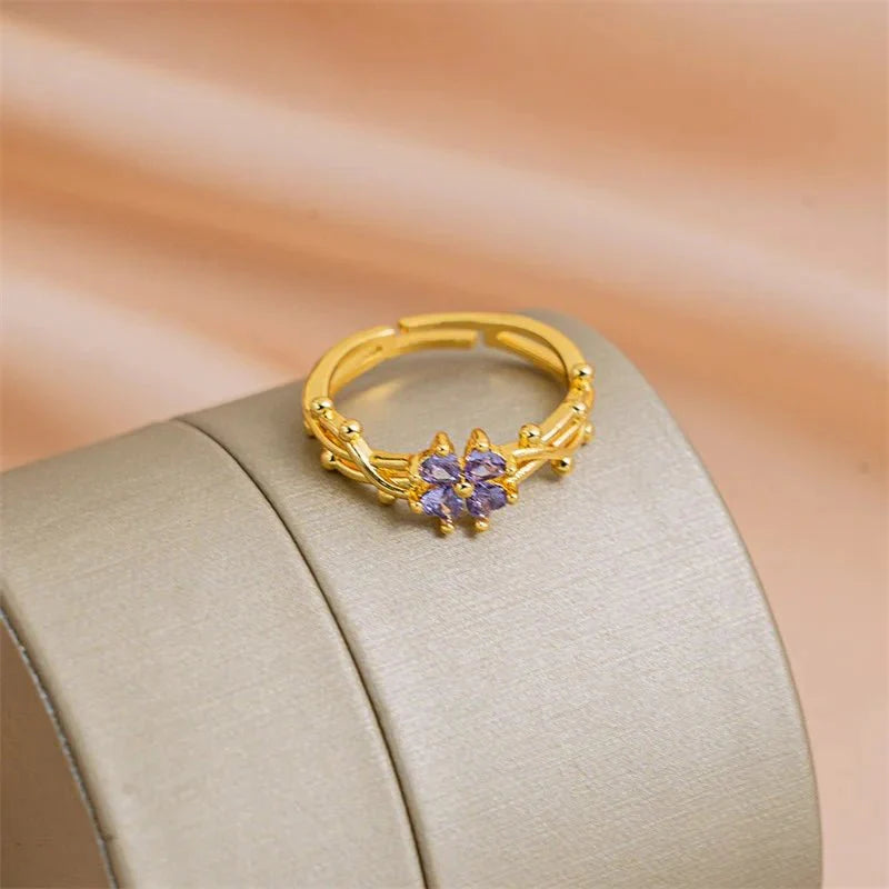 BowLift | Adjustable Amethyst Violet Floral Ring