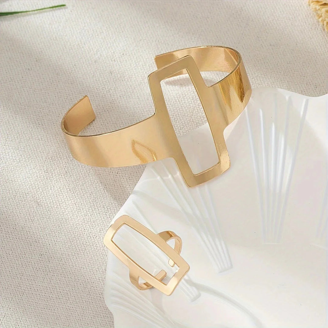 BowLift | Adjustable Geometric Rectangle Bracelet and Ring Set