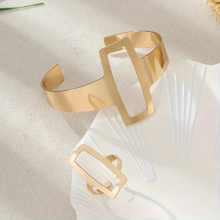 BowLift | Adjustable Geometric Rectangle Bracelet and Ring Set