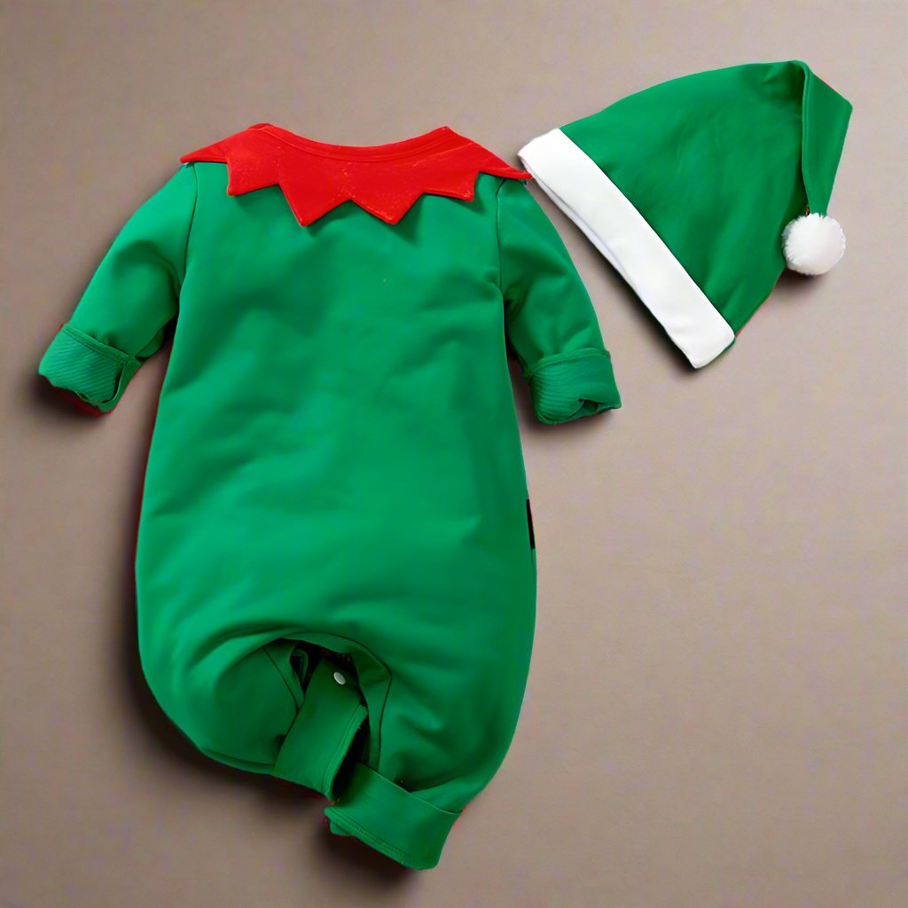 BowLift | Adorable Christmas Elf Jumpsuit for Newborn – Soft & Cozy Long Sleeve Outfit for Boys and Girls (0-18 Months) Perfect for Christmas Celebrations