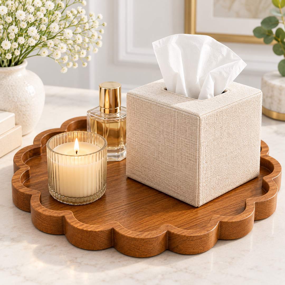 Decorative Scalloped Wooden Serving Tray Bowlift