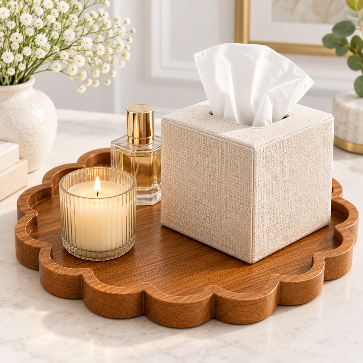 Decorative Scalloped Wooden Serving Tray Bowlift
