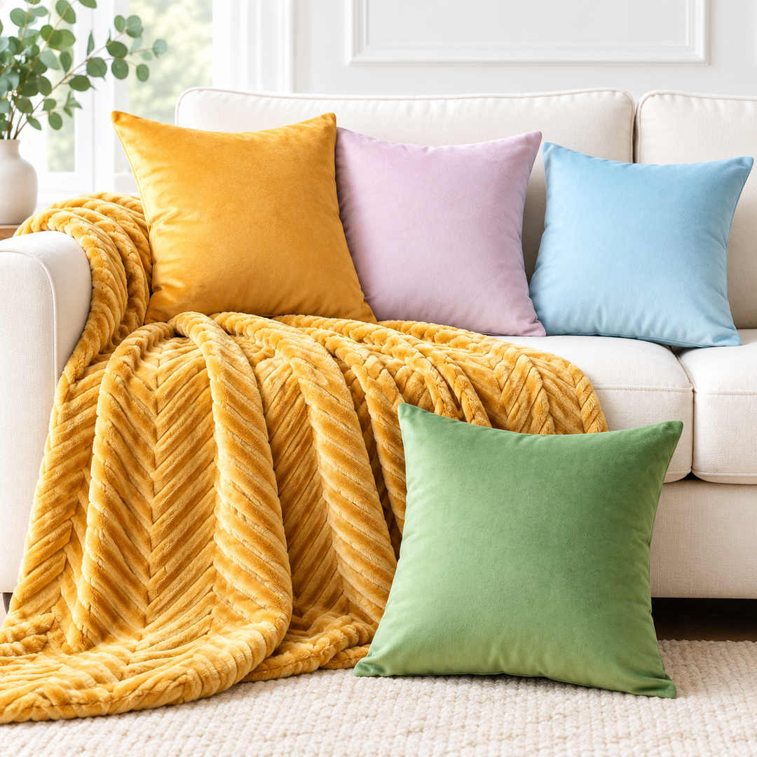 Velvet Square Decorative Throw Pillow Set Bowlift