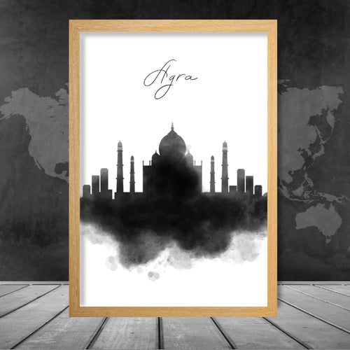 Agra Watercolor Skyline City View Print | Bowlift