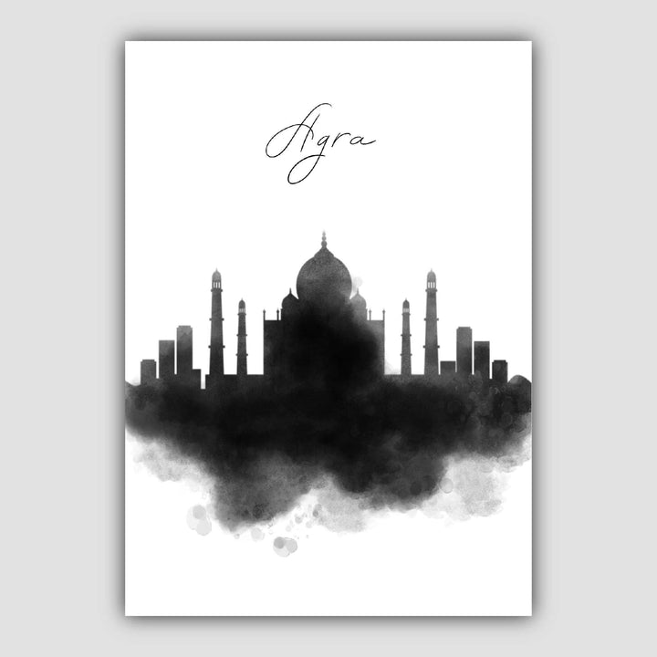 Agra Watercolor Skyline City View Print | Bowlift