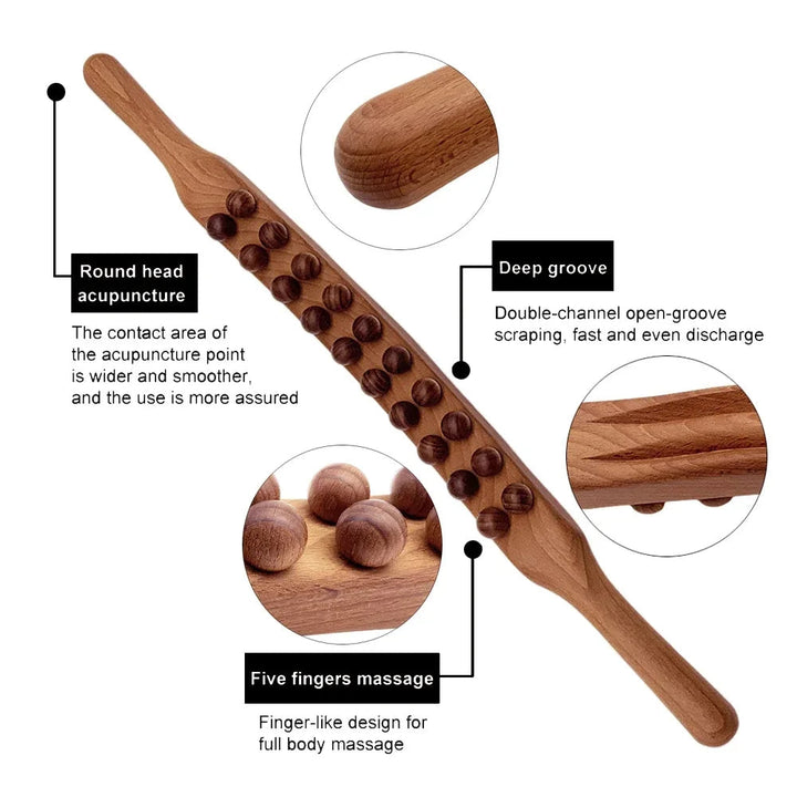 HoutRelax Gua Sha Massage Stick – 60 cm Massage Tool made of Natural Wood for Deep Muscle Relaxation | Bowlift