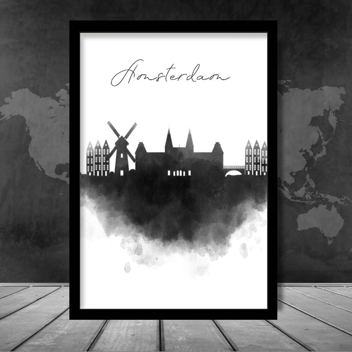 Amsterdam Watercolor Skyline City View Print | Bowlift