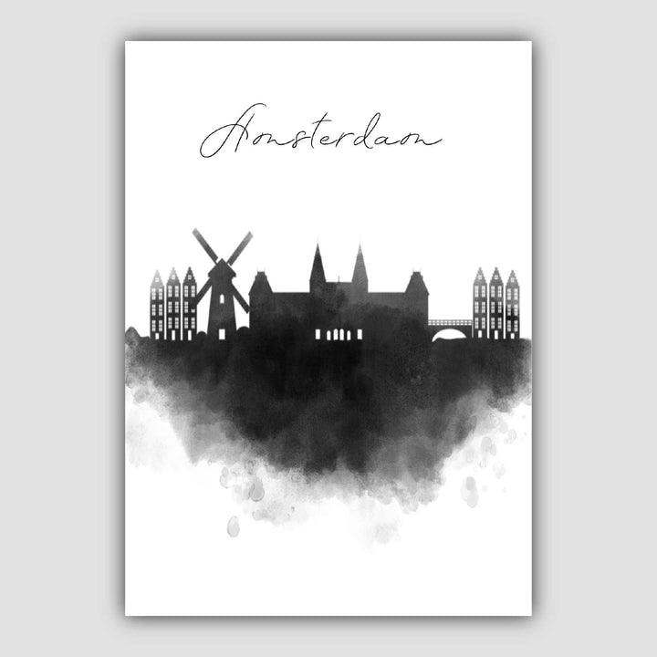 Amsterdam Watercolor Skyline City View Print | Bowlift