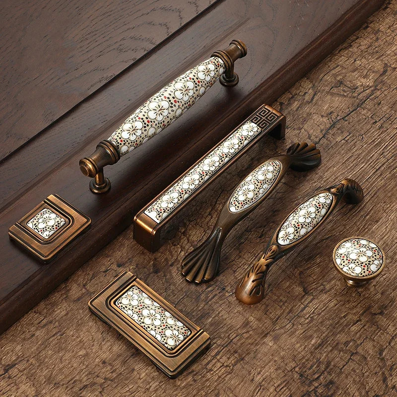 Antique Bronze Ceramic Cabinet Handles Vintage Drawer Knobs Door Pulls | Bowlift
