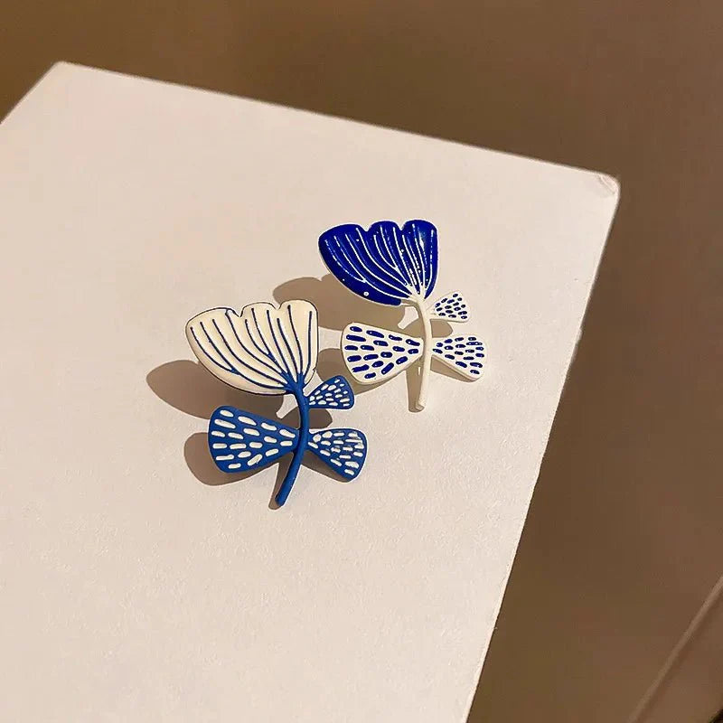 BowLift | Artistic Blue & White Floral Earrings