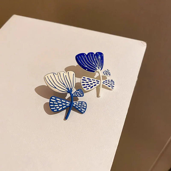 BowLift | Artistic Blue & White Floral Earrings