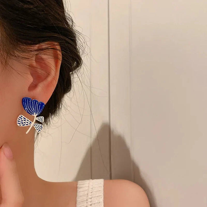 BowLift | Artistic Blue & White Floral Earrings
