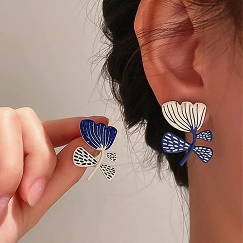 BowLift | Artistic Blue & White Floral Earrings