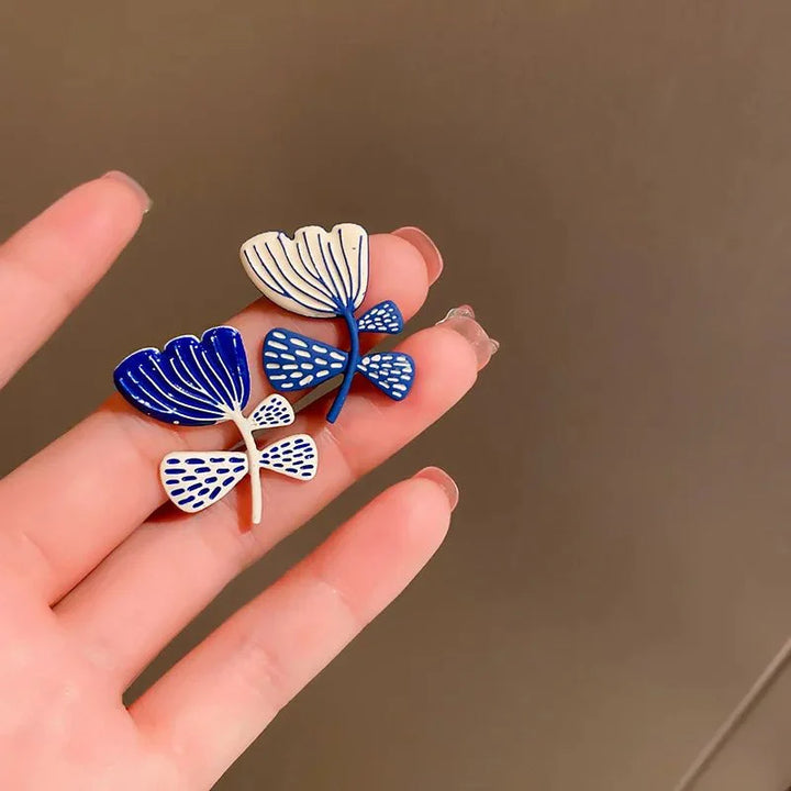 BowLift | Artistic Blue & White Floral Earrings