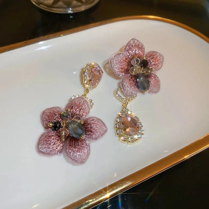 BowLift | Asymmetrical Oriental Hibiscus Crystal Earrings