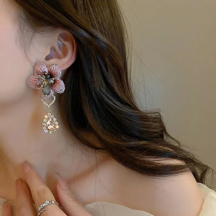BowLift | Asymmetrical Oriental Hibiscus Crystal Earrings