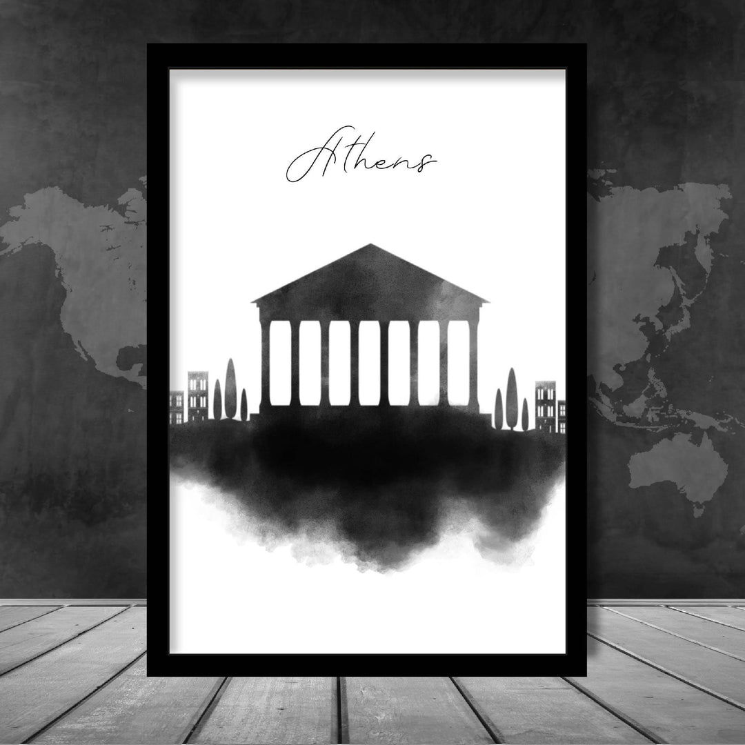 Athen Watercolor Skyline City View Print | Bowlift