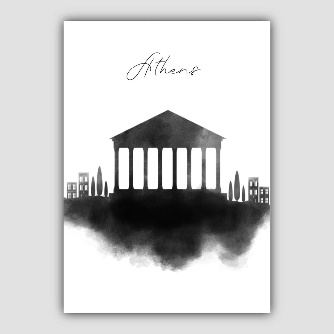 Athen Watercolor Skyline City View Print | Bowlift