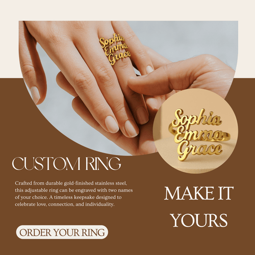 BowLift | AURELION – Custom Adjustable Gold Stainless Steel Name Ring
