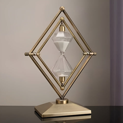 Hourglass with geometric metal frame – Decorative and relaxing | With white sand as meditation timer | Bowlift