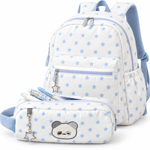 Quilted Star Print Panda Pencil Case and Cosmetic Pouch Bowlift