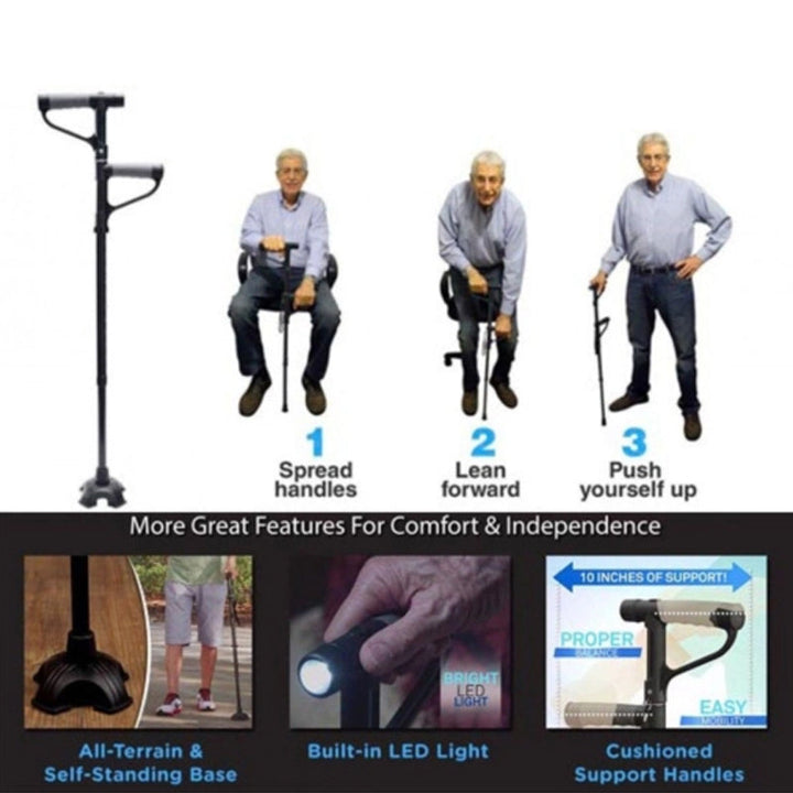 BowLift | Non-slip Folding Walking Stick With LED Light
