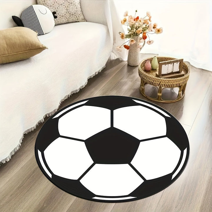 Round football rug with non-slip bottom – Sporty rug for children's room & living room | Bowlift