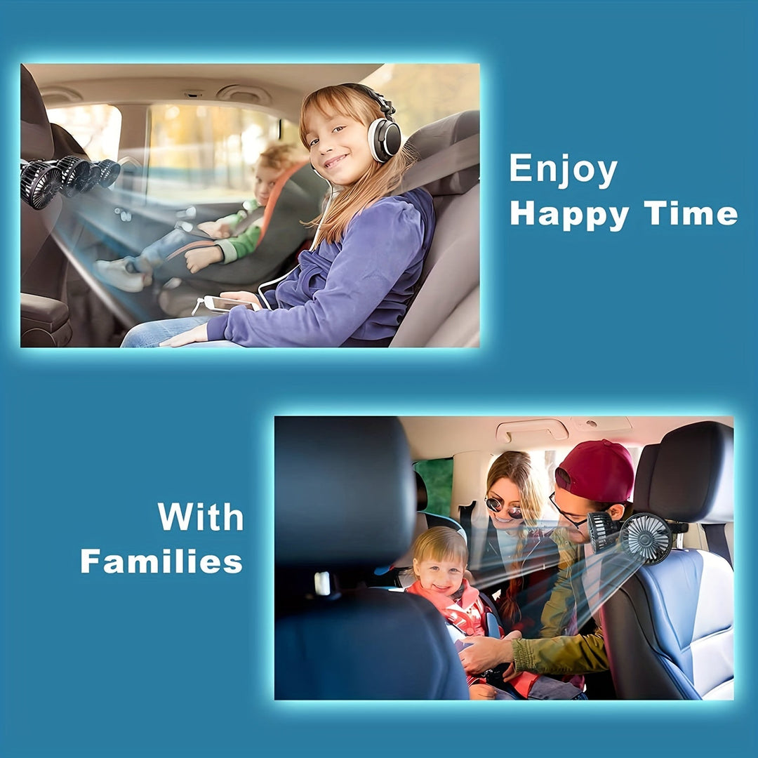 1 Pc Car Fan, Car Small Air Conditioner, Double-headed Rear Fan, Strong Wind, 360 Degrees Rotation, Large Air Volume, Subwoofer Operation, Base Fixed Clip Mounting Method, Suitable For Car Home | Bowlift