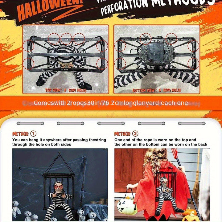 BowLift | TerrorBone Animated Screaming Skeleton – Hanging Halloween Prop with Motion Sensor