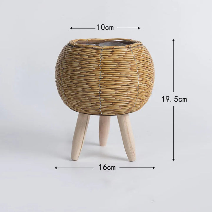 BowLift | Vintage Imitation Rattan Flower Stand with Wooden Legs