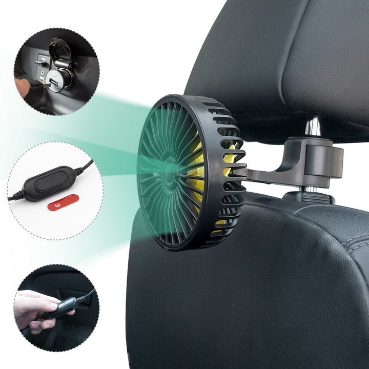 Portable Car Fan Cooler with USB and 3 Wind Settings | Bowlift