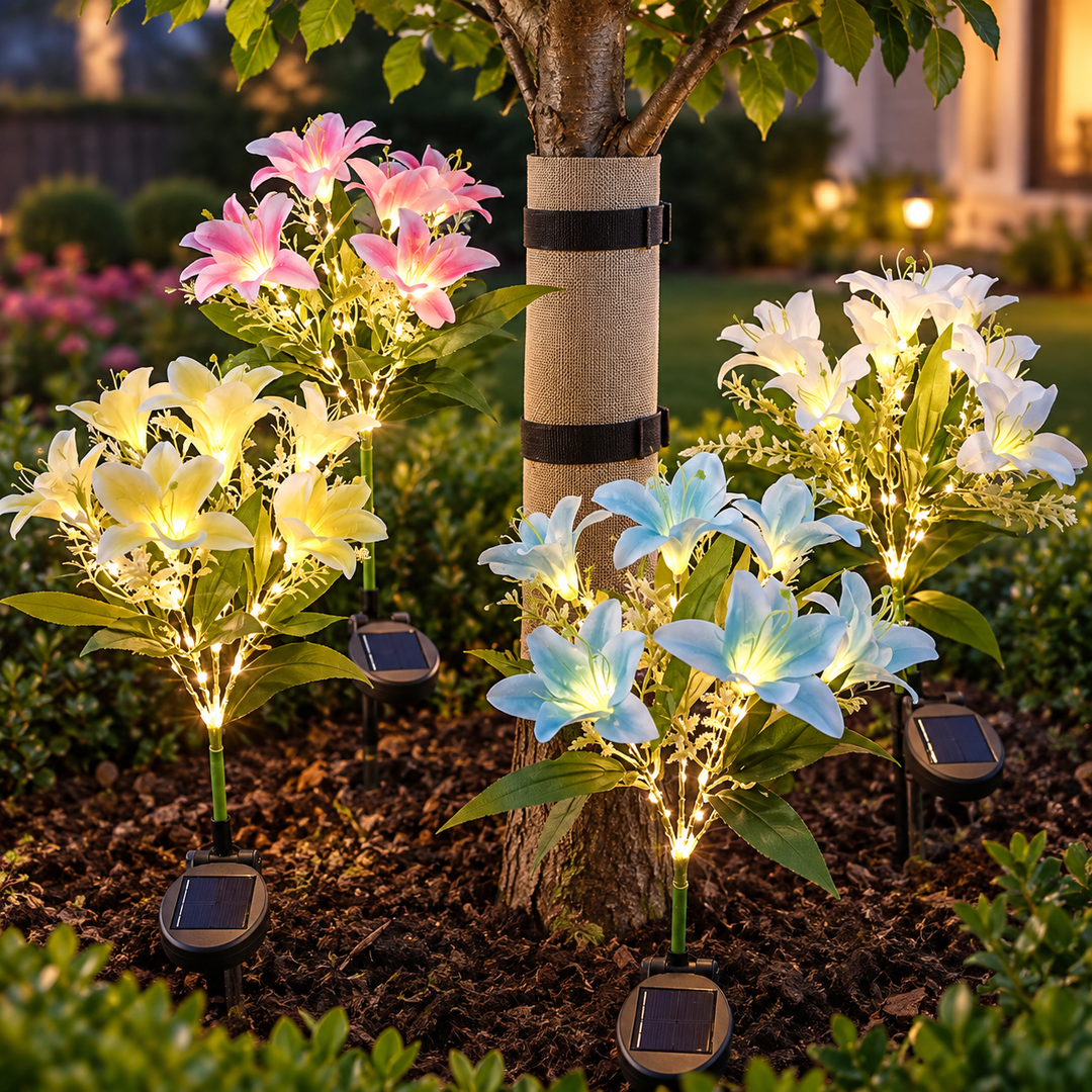 Solar-Powered LED Artificial Lily Garden Stake Light Bowlift
