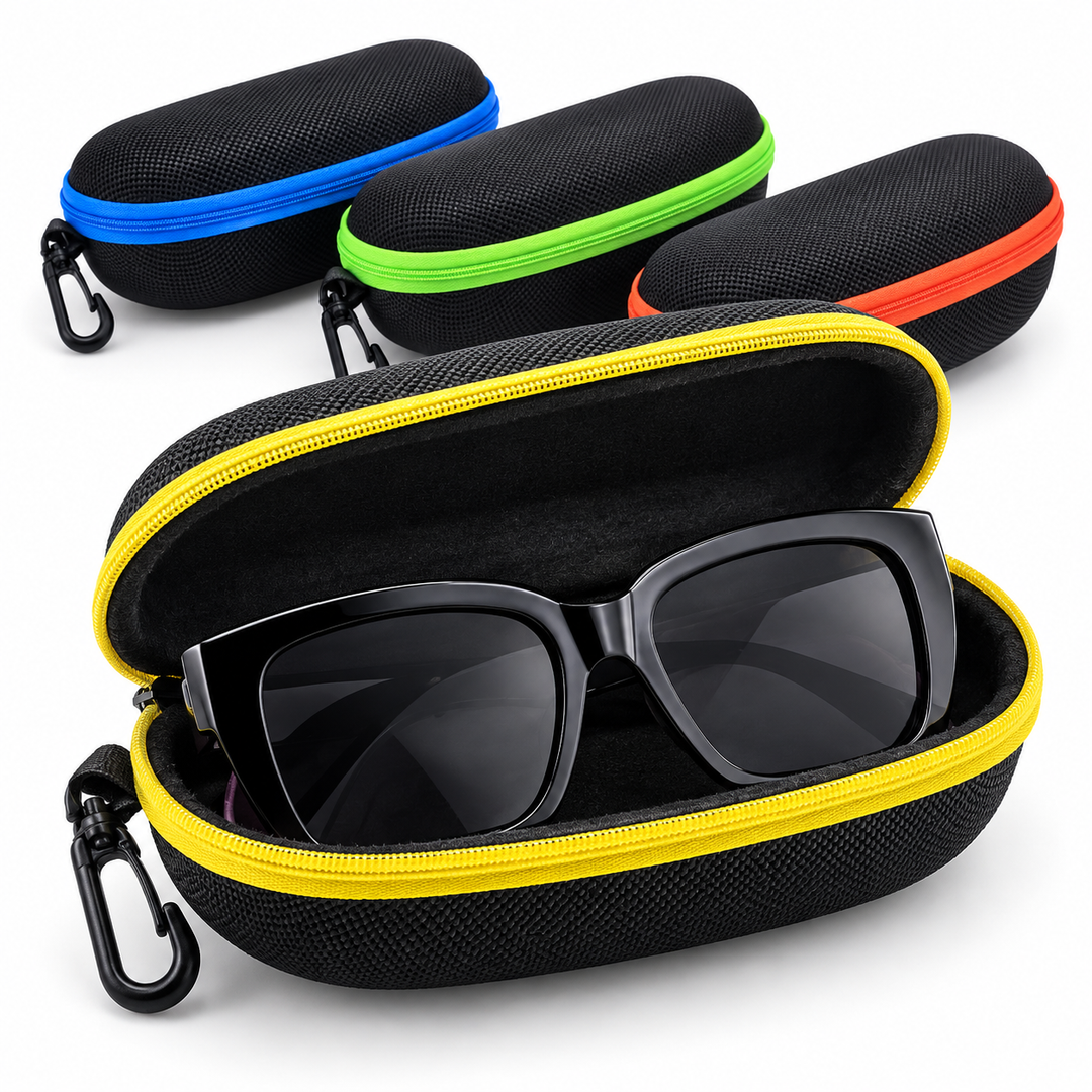 Hard Shell Zippered Sunglasses and Eyeglasses Case with Carabiner Bowlift