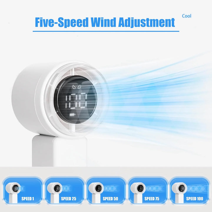 Compact High-Speed Handheld Fan with Digital Display - USB Rechargeable, 5 Speeds | Bowlift