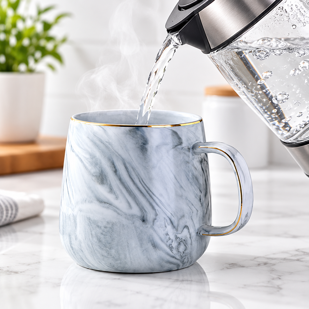 Marbled Ceramic Coffee Mug with Ergonomic Handle Bowlift
