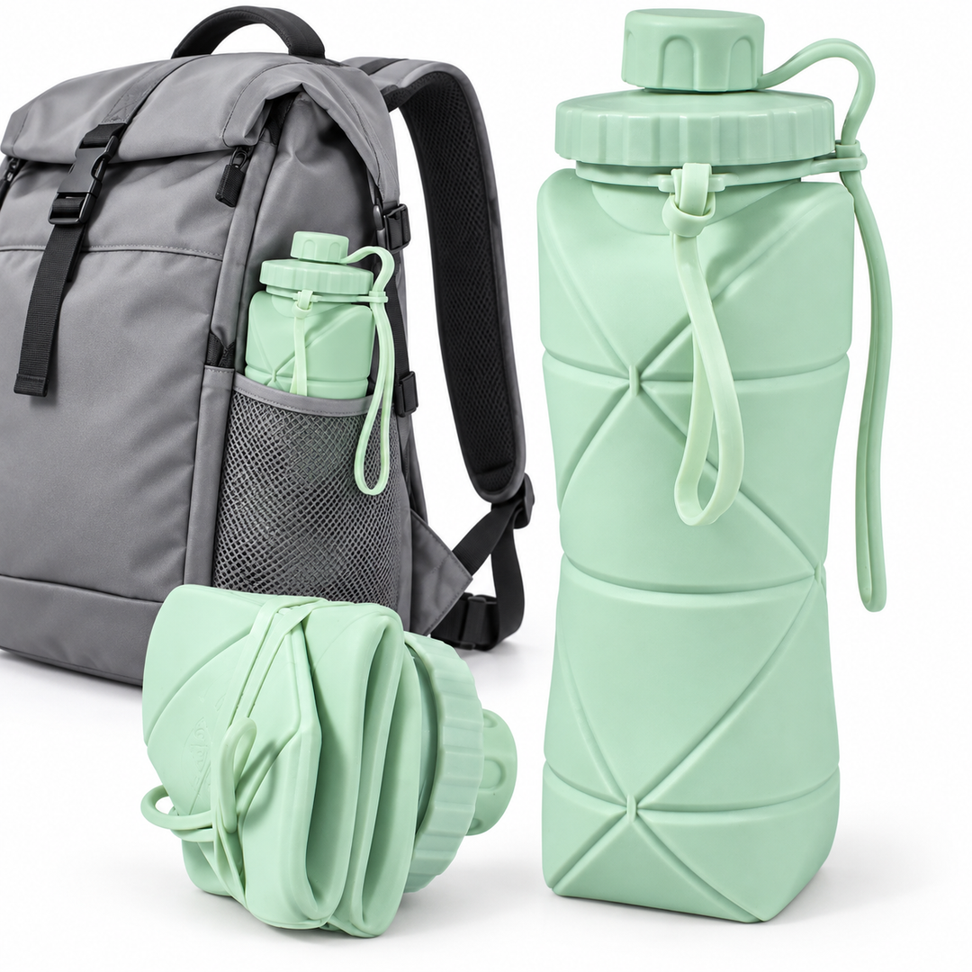 Collapsible Silicone Water Bottle with Leakproof Screw Cap and Carry Strap Bowlift
