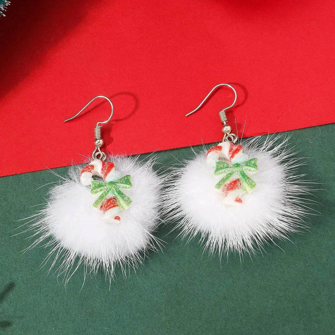 BowLift | Winter Snowflake Hair Ball Earrings Ins Cute Christmas Elk Santa Claus Stock Element Earrings Women Jewelry