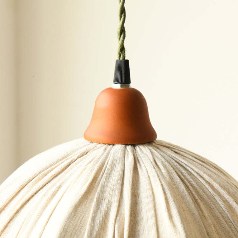 EcoLume - Minimalist Scandinavian LED Pendant Light Beige Fabric Shade, AdjustaBowlifte for Living Room and Dining Room | Bowlift