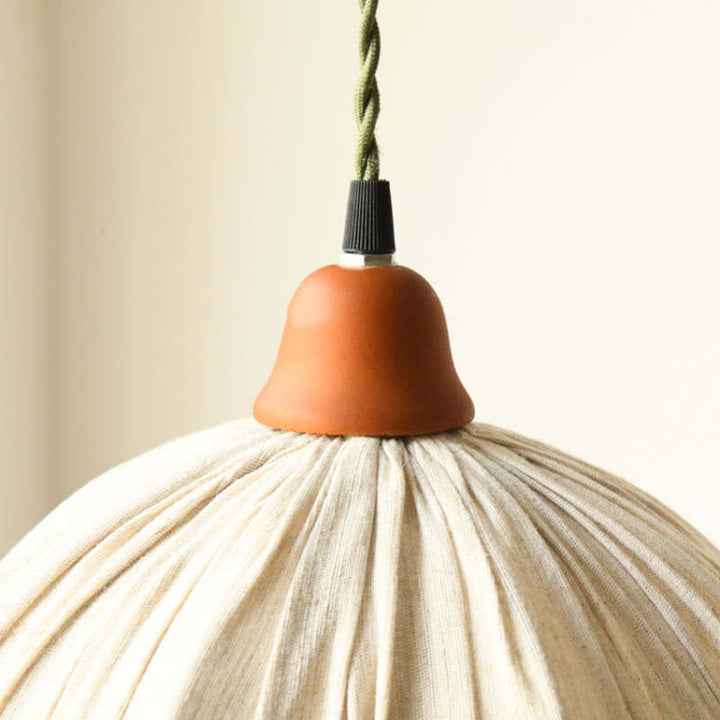 EcoLume - Minimalist Scandinavian LED Pendant Light Beige Fabric Shade, AdjustaBowlifte for Living Room and Dining Room | Bowlift